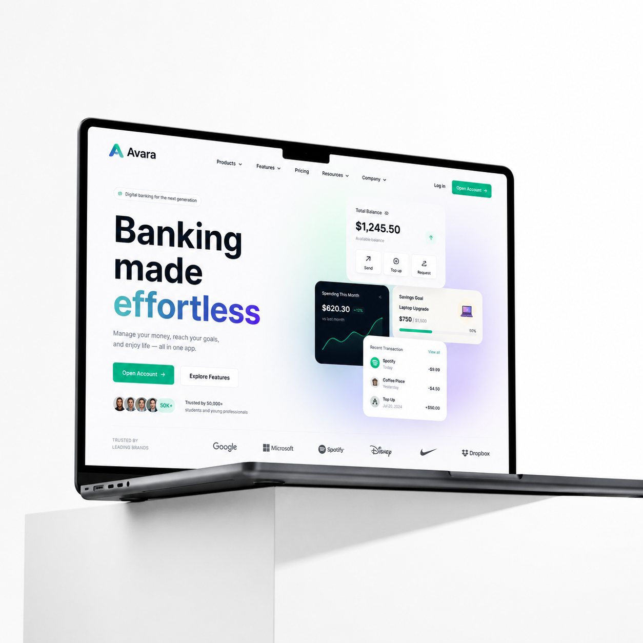Avara – Digital Bankig Landing Page showcase 2